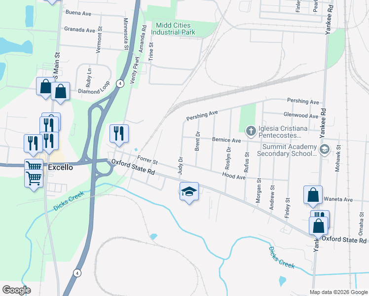 map of restaurants, bars, coffee shops, grocery stores, and more near 3113 Judy Drive in Middletown
