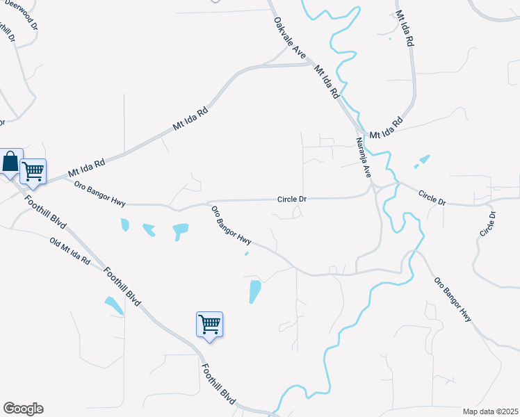 map of restaurants, bars, coffee shops, grocery stores, and more near 38 Circle Drive in Oroville