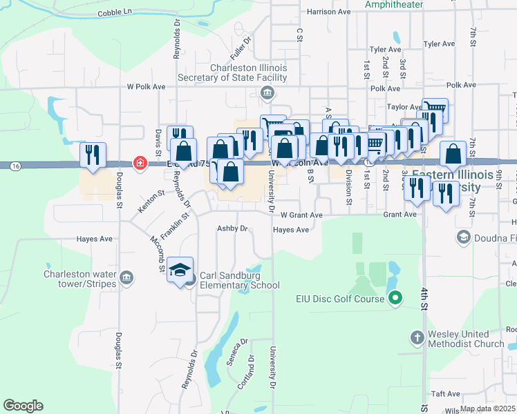 map of restaurants, bars, coffee shops, grocery stores, and more near 539 Ashby Drive in Charleston
