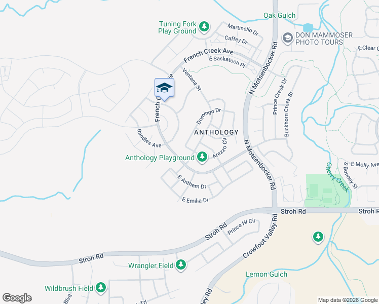map of restaurants, bars, coffee shops, grocery stores, and more near 12909 Ventana Street in Parker