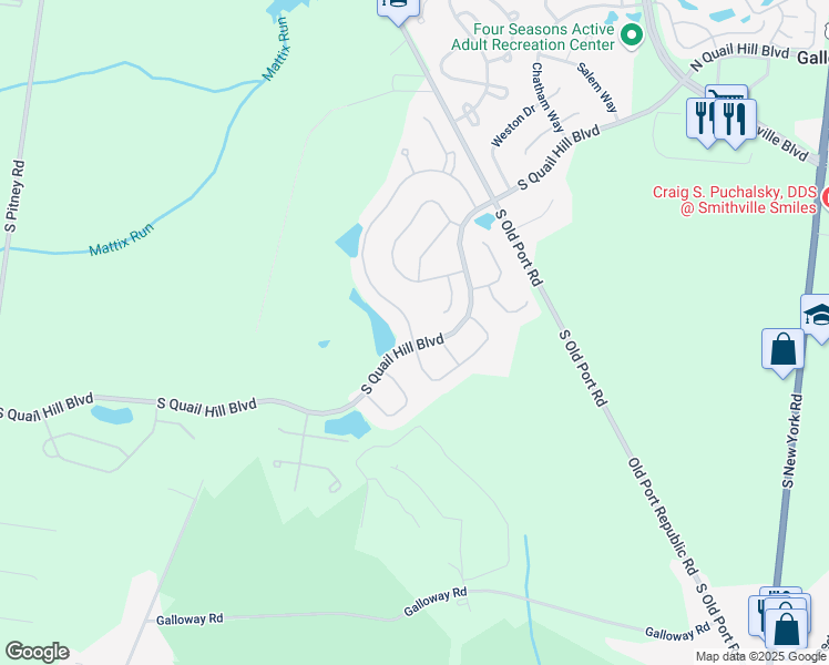 map of restaurants, bars, coffee shops, grocery stores, and more near 133 Southampton Drive in Galloway