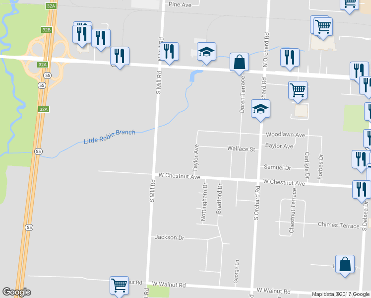 map of restaurants, bars, coffee shops, grocery stores, and more near 339 North Mill Road in Vineland