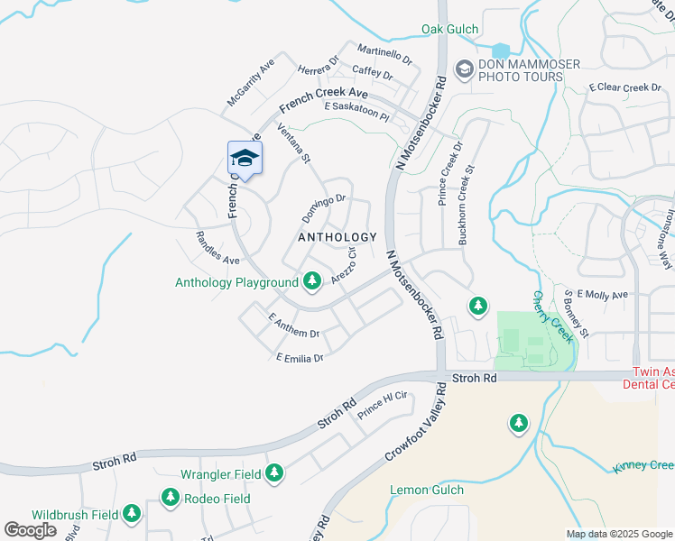 map of restaurants, bars, coffee shops, grocery stores, and more near in Parker