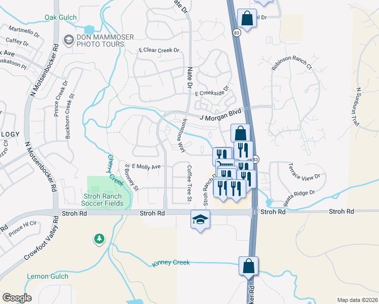 map of restaurants, bars, coffee shops, grocery stores, and more near 12886 Ironstone Way in Parker