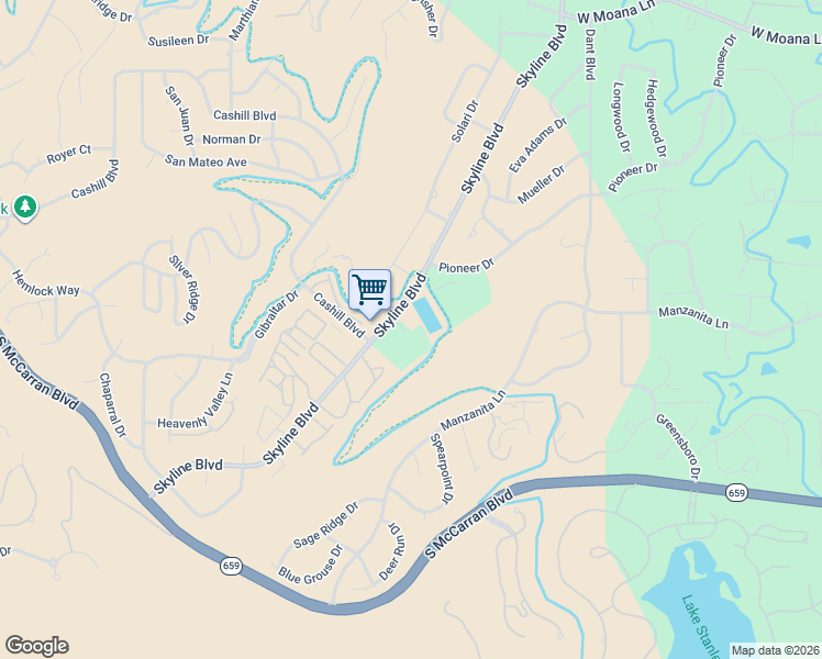 map of restaurants, bars, coffee shops, grocery stores, and more near 3100 Skyline Boulevard in Reno