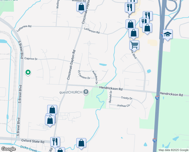 map of restaurants, bars, coffee shops, grocery stores, and more near 2743 El Camino Drive in Middletown