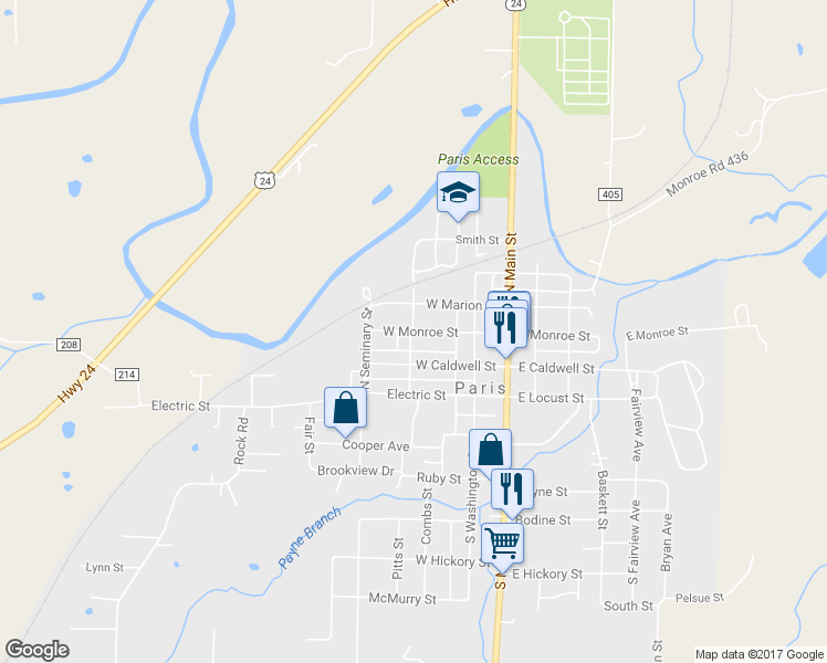 map of restaurants, bars, coffee shops, grocery stores, and more near 102 Walnut Street in Paris