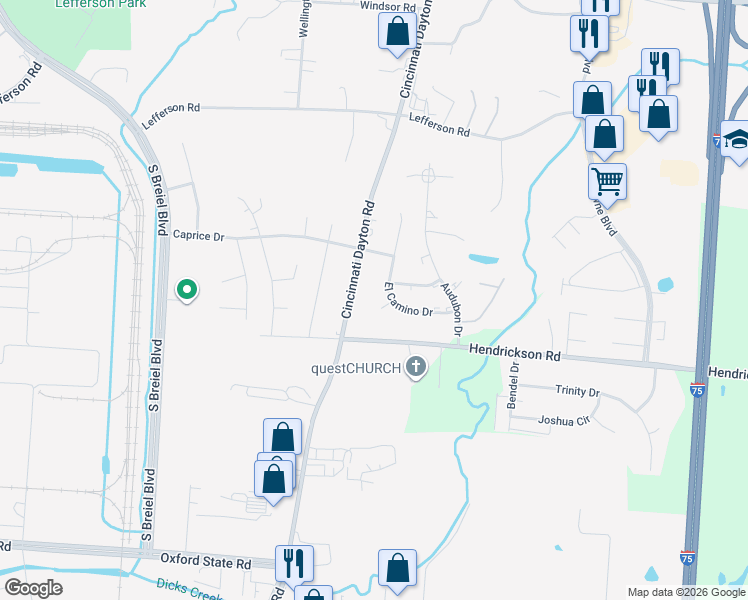 map of restaurants, bars, coffee shops, grocery stores, and more near 2618 El Camino Drive in Middletown