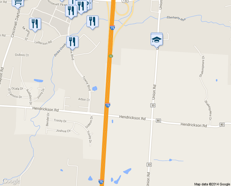 map of restaurants, bars, coffee shops, grocery stores, and more near 6272 Hendrickson Road in Middletown