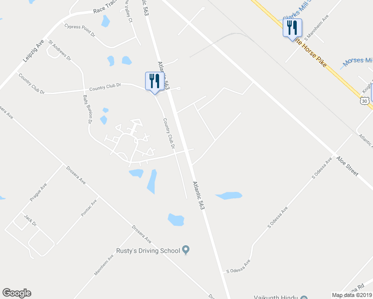 map of restaurants, bars, coffee shops, grocery stores, and more near 501 Tilton Road in Northfield