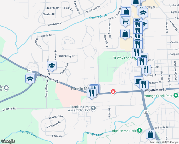 map of restaurants, bars, coffee shops, grocery stores, and more near in Johnson County