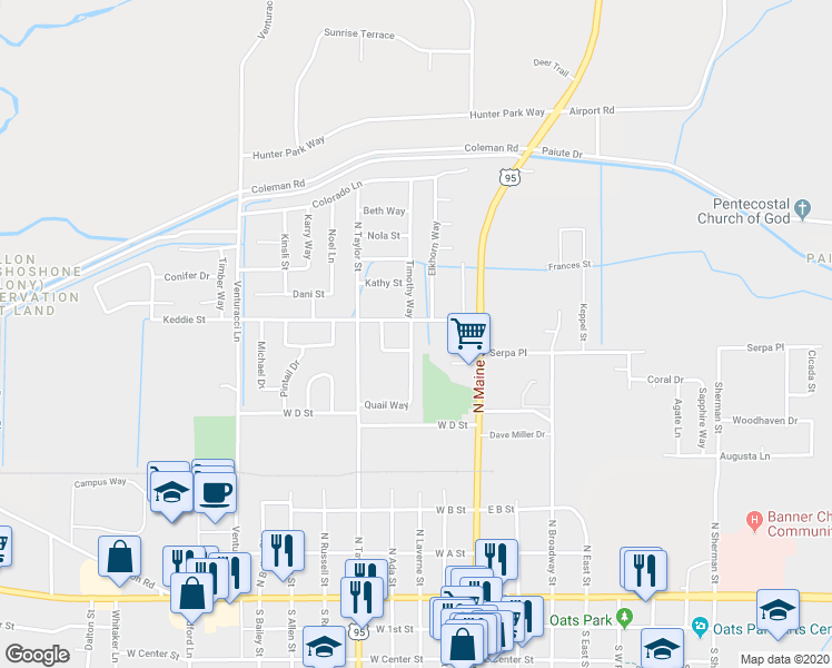 map of restaurants, bars, coffee shops, grocery stores, and more near 177 Keddie Street in Fallon