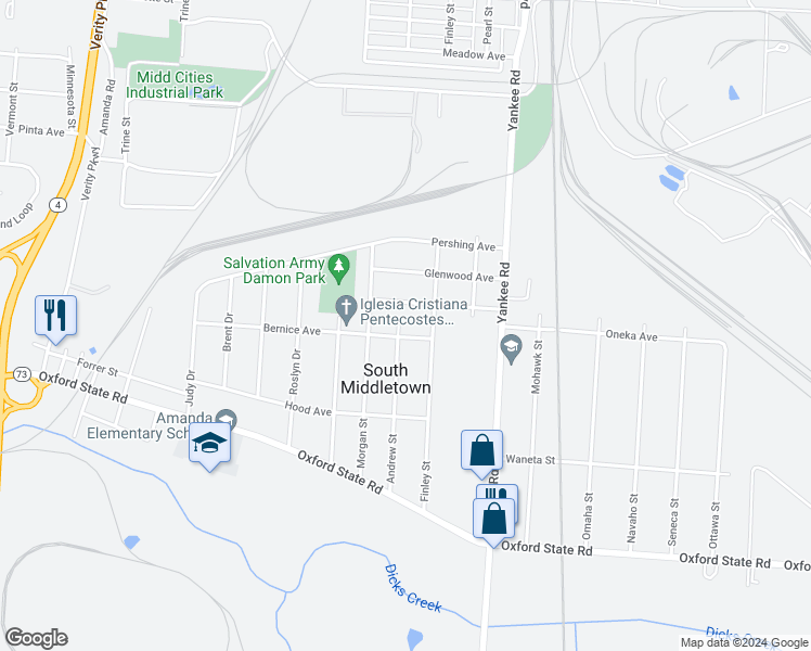 map of restaurants, bars, coffee shops, grocery stores, and more near 3009 Andrew Street in Middletown