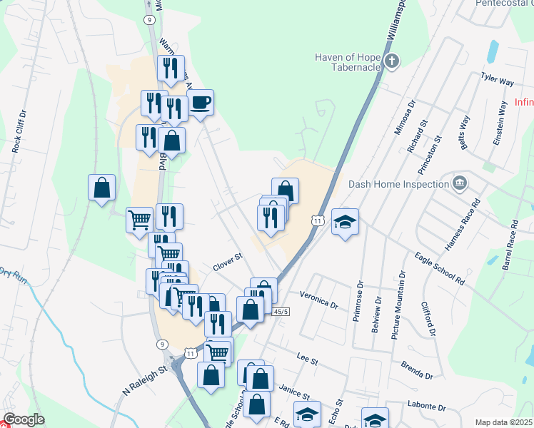 map of restaurants, bars, coffee shops, grocery stores, and more near 174 Plaza Court in Martinsburg