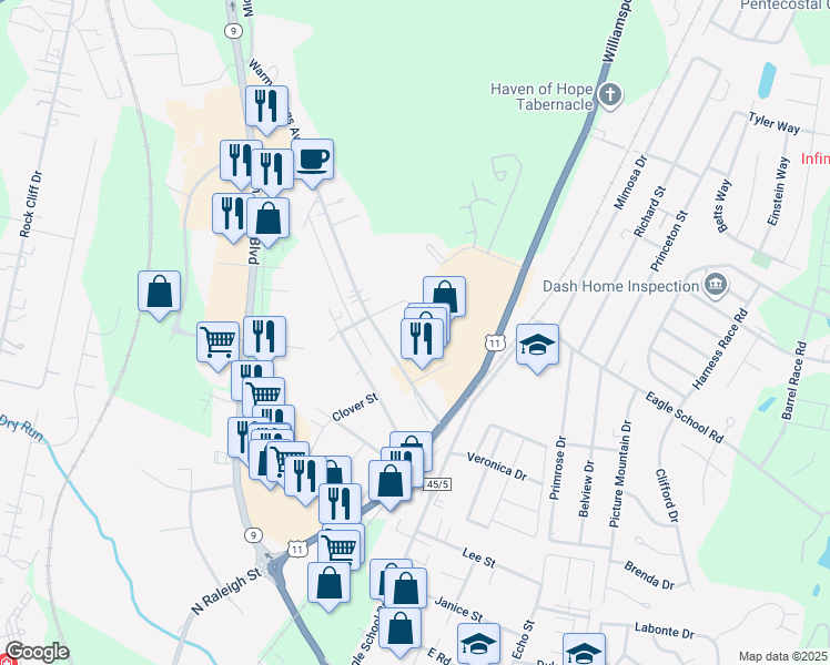 map of restaurants, bars, coffee shops, grocery stores, and more near 174 Plaza Court in Martinsburg