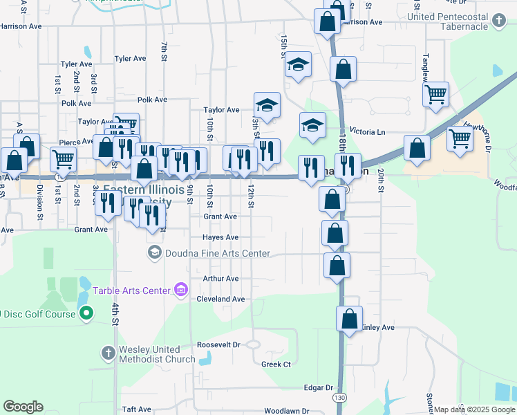 map of restaurants, bars, coffee shops, grocery stores, and more near 1613 12th Street in Charleston