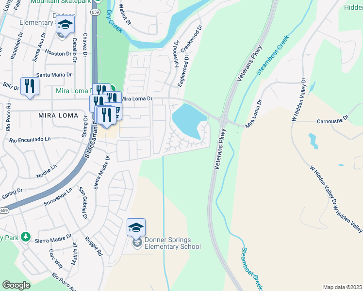 map of restaurants, bars, coffee shops, grocery stores, and more near 3588 Heron's Circle in Reno