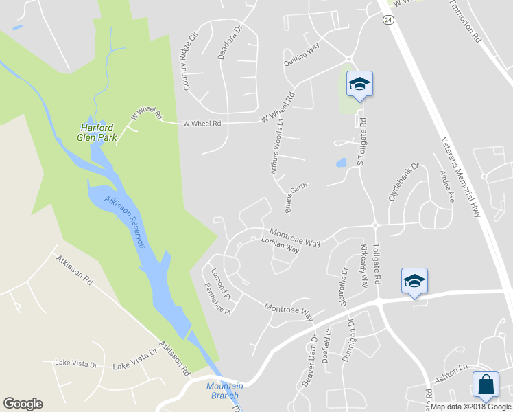 map of restaurants, bars, coffee shops, grocery stores, and more near 521 Callander Way in Abingdon