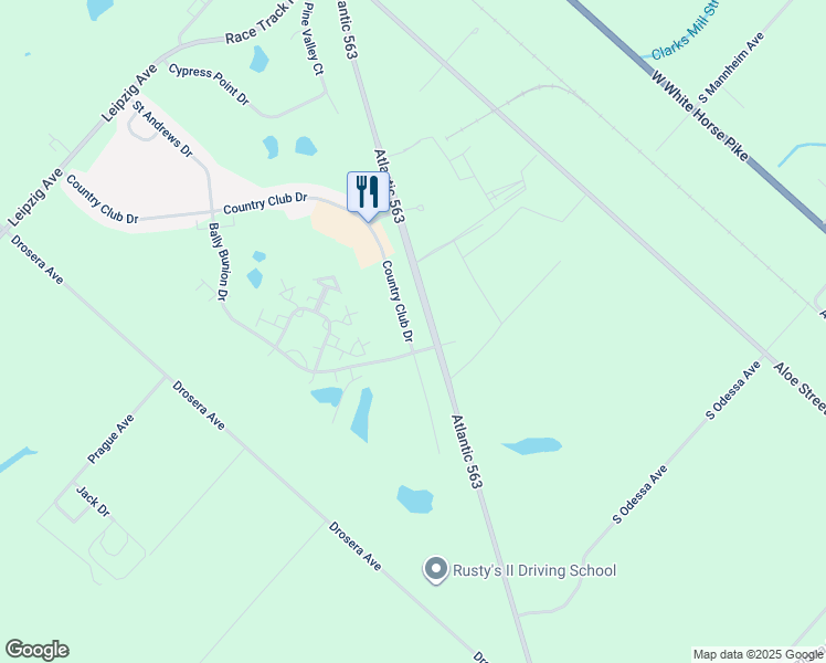map of restaurants, bars, coffee shops, grocery stores, and more near 505 Country Club Drive in Egg Harbor City