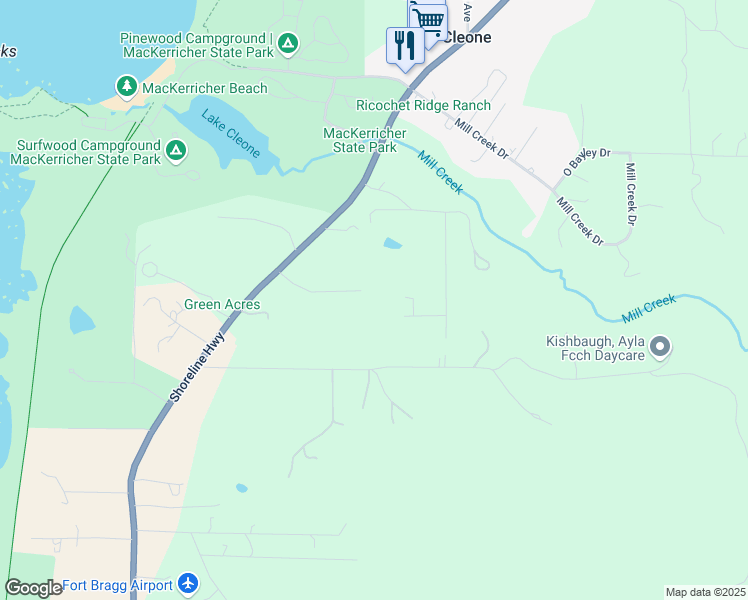 map of restaurants, bars, coffee shops, grocery stores, and more near 23741 Bouldin Lane in Fort Bragg