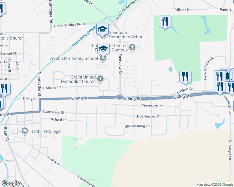 map of restaurants, bars, coffee shops, grocery stores, and more near 1568 Brookfield Circle in Franklin