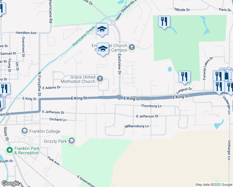 map of restaurants, bars, coffee shops, grocery stores, and more near 1568 Brookfield Circle in Franklin