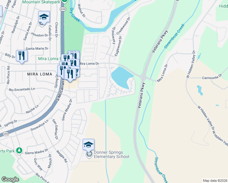 map of restaurants, bars, coffee shops, grocery stores, and more near 3588 Heron's Circle in Reno