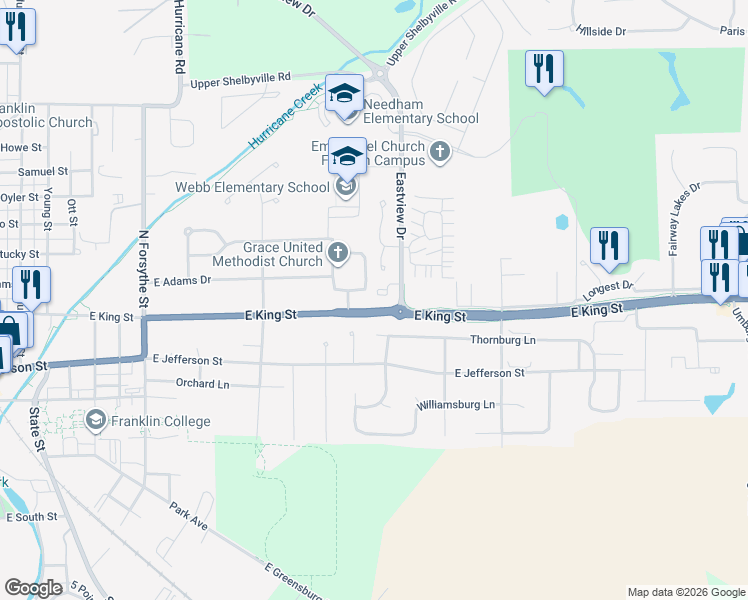 map of restaurants, bars, coffee shops, grocery stores, and more near 1561 Brookfield Circle in Franklin
