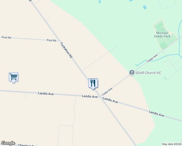 map of restaurants, bars, coffee shops, grocery stores, and more near 559 Tuckahoe Road in Vineland