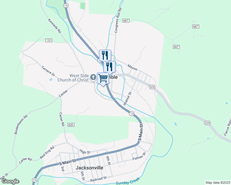 map of restaurants, bars, coffee shops, grocery stores, and more near in Trimble