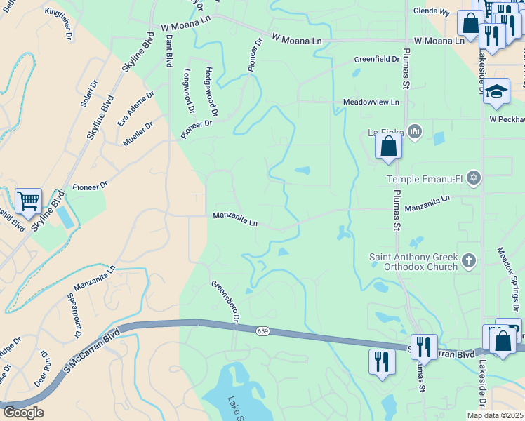 map of restaurants, bars, coffee shops, grocery stores, and more near 2085 Kami Court in Reno