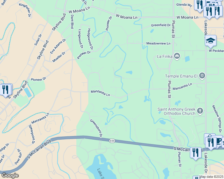 map of restaurants, bars, coffee shops, grocery stores, and more near 2085 Kami Court in Reno