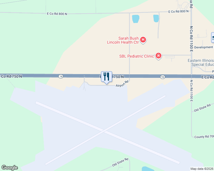 map of restaurants, bars, coffee shops, grocery stores, and more near 410 Airport Rd in Mattoon