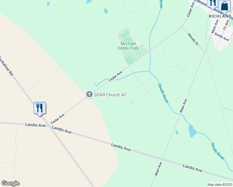 map of restaurants, bars, coffee shops, grocery stores, and more near 214 Cedar Avenue in Buena Vista Township
