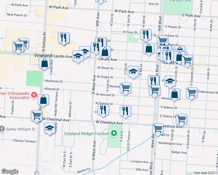 map of restaurants, bars, coffee shops, grocery stores, and more near 212 Montrose Ln in Monroe