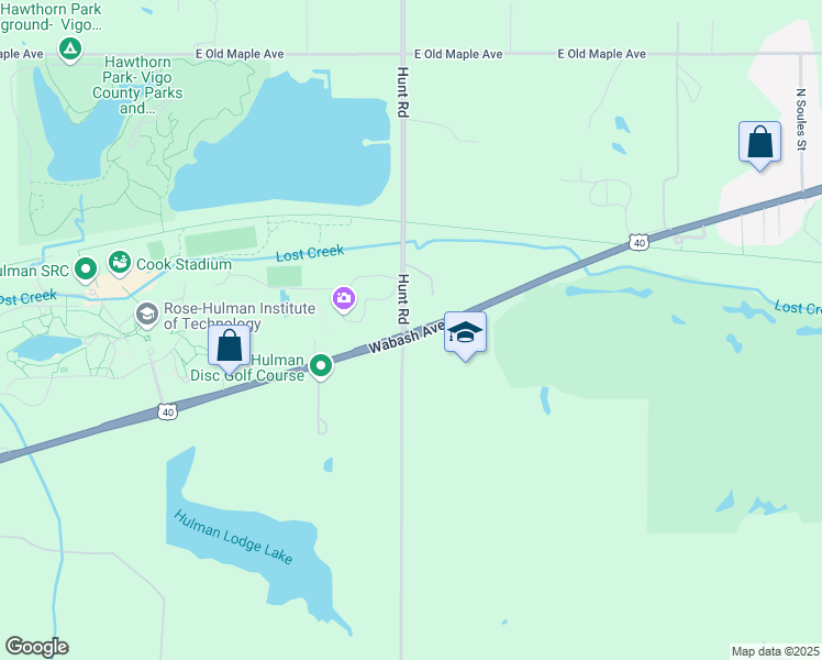 map of restaurants, bars, coffee shops, grocery stores, and more near 6710 Wabash Avenue in Terre Haute