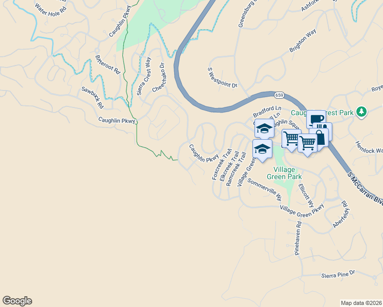 map of restaurants, bars, coffee shops, grocery stores, and more near 5041 Fall Colors Court in Reno