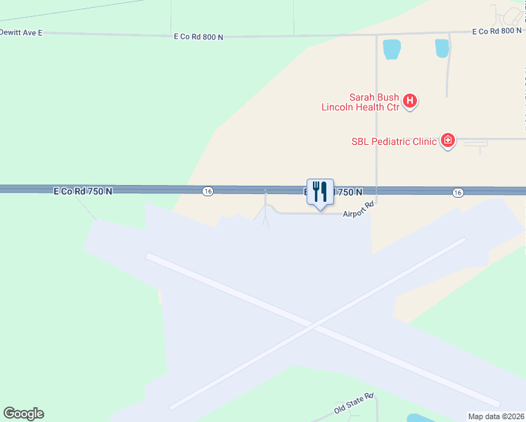 map of restaurants, bars, coffee shops, grocery stores, and more near 410 Airport Road in Mattoon