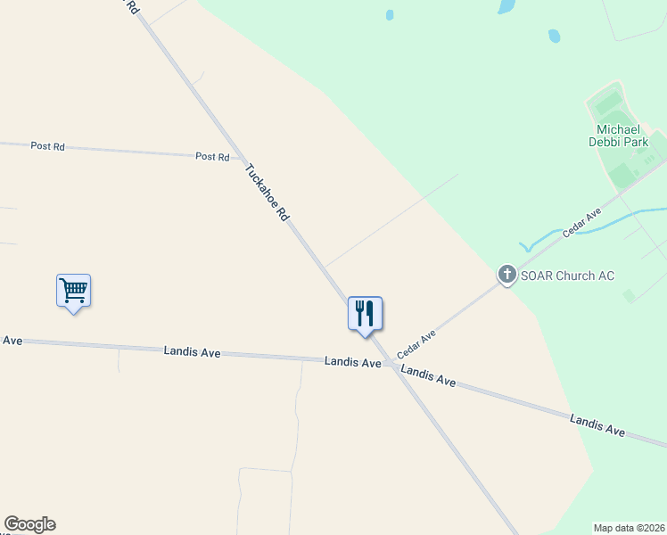 map of restaurants, bars, coffee shops, grocery stores, and more near 559 Tuckahoe Road in Vineland