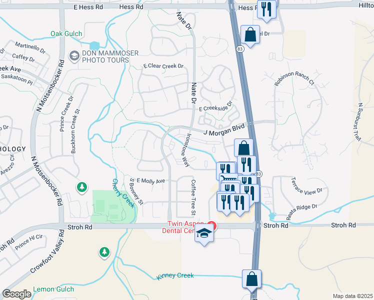 map of restaurants, bars, coffee shops, grocery stores, and more near 12858 Ironstone Way in Parker