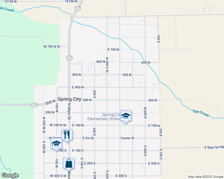 map of restaurants, bars, coffee shops, grocery stores, and more near 346 East 400 North in Spring City