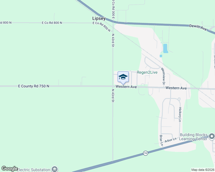 map of restaurants, bars, coffee shops, grocery stores, and more near East County Road 750 North in Mattoon