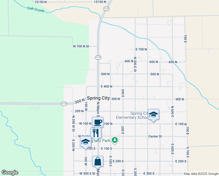 map of restaurants, bars, coffee shops, grocery stores, and more near 389 South 100 East in Spring City
