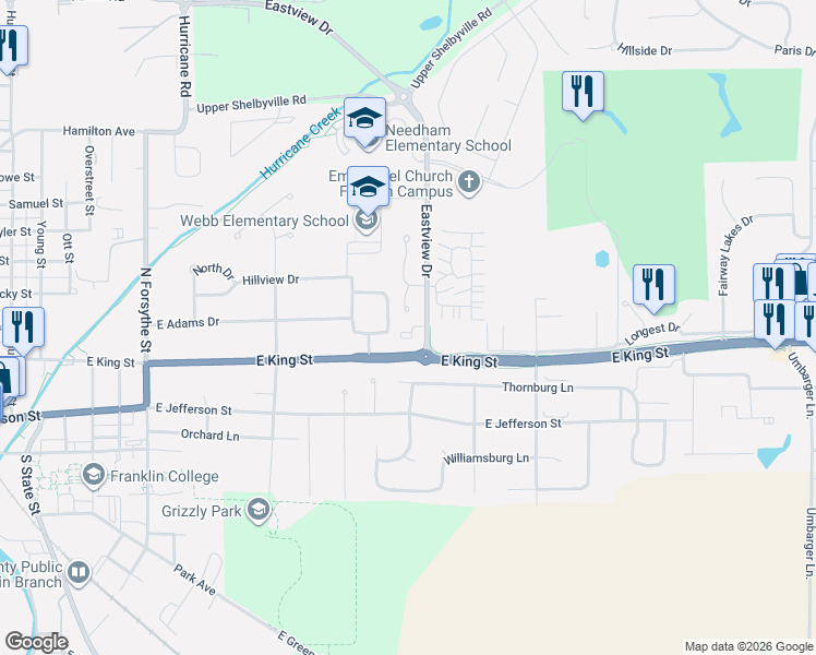 map of restaurants, bars, coffee shops, grocery stores, and more near 1568 Brookfield Circle in Franklin