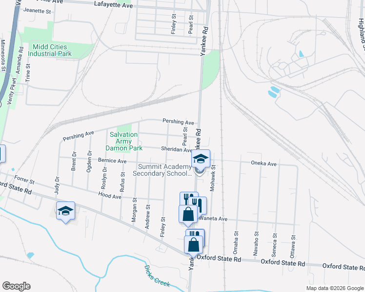 map of restaurants, bars, coffee shops, grocery stores, and more near 1716 Sheridan Avenue in Middletown