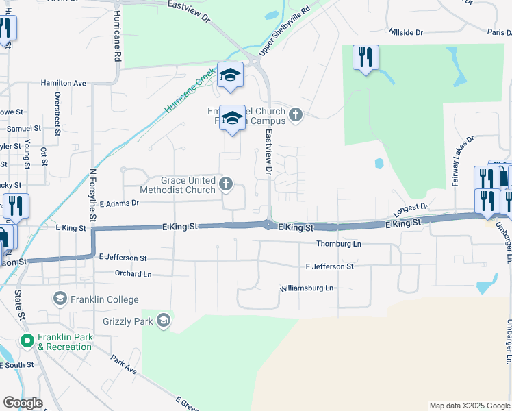 map of restaurants, bars, coffee shops, grocery stores, and more near 1568 Brookfield Circle in Franklin