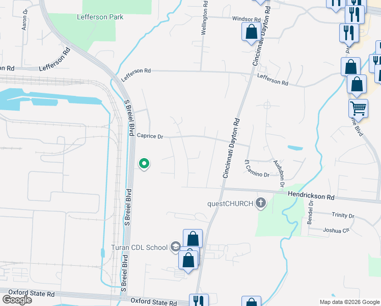 map of restaurants, bars, coffee shops, grocery stores, and more near 2701 Saybrook Drive in Middletown