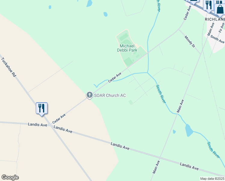 map of restaurants, bars, coffee shops, grocery stores, and more near 214 Cedar Avenue in Buena Vista Township