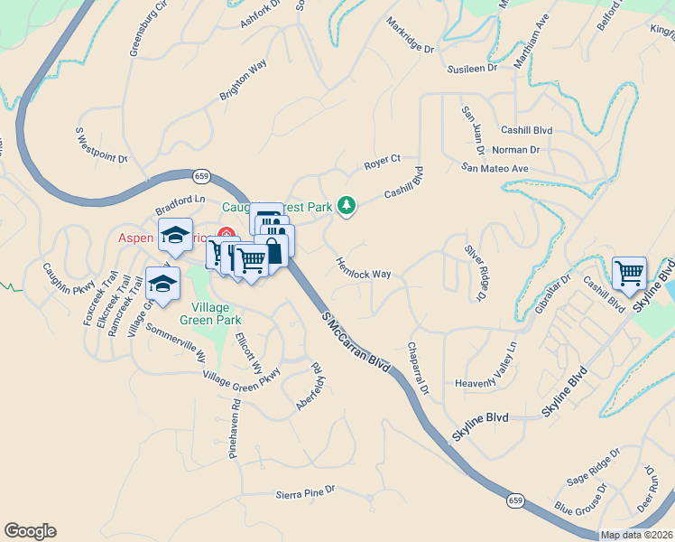 map of restaurants, bars, coffee shops, grocery stores, and more near 3690 Glen Echo Court in Reno