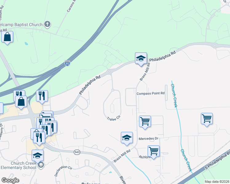 map of restaurants, bars, coffee shops, grocery stores, and more near 1377 Tralee Circle in Aberdeen